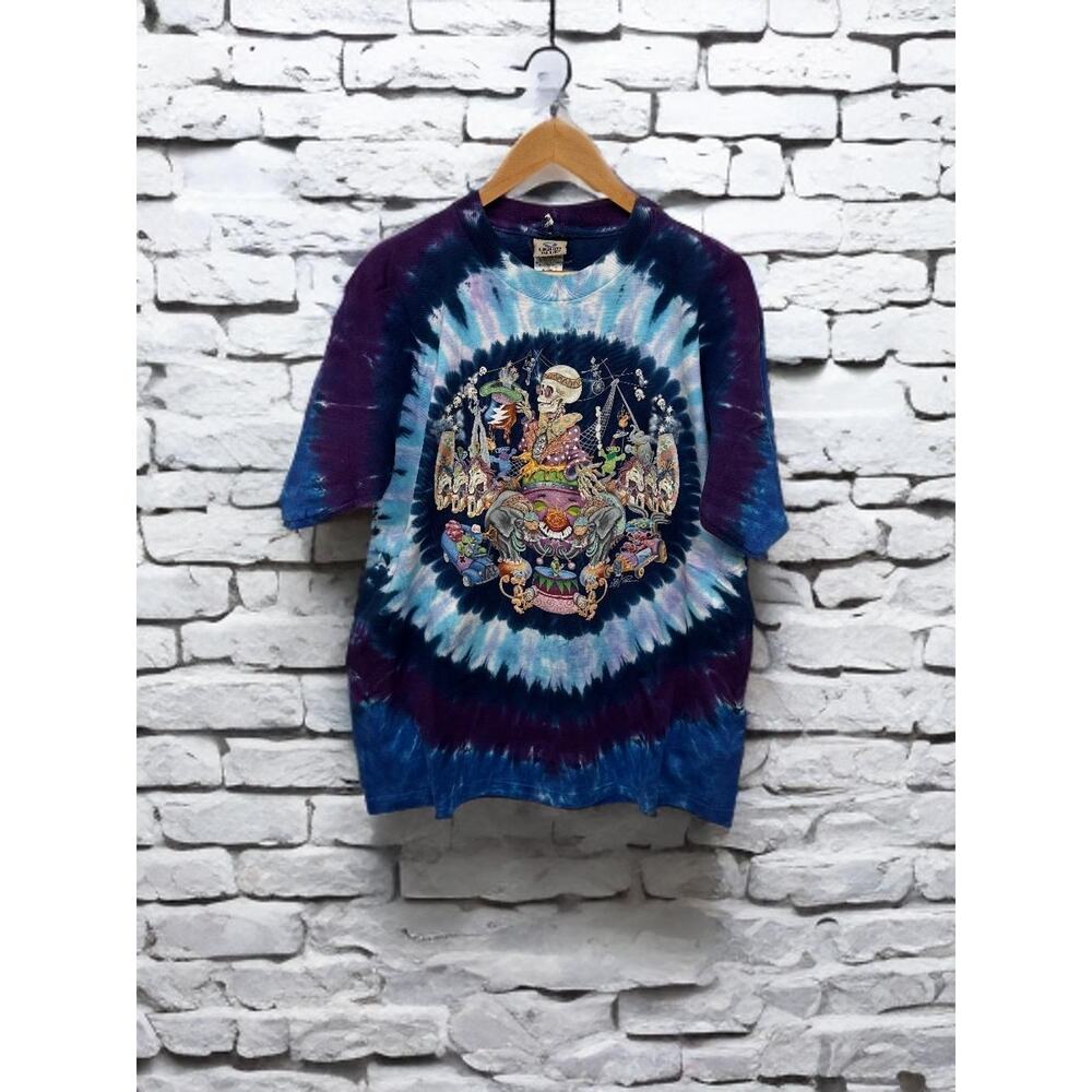 1997 VINTAGE Grateful Dead Tye Die Circus Double Sided T shirt LIQUID BLUE SZ L